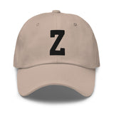 Z Alphabet Varsity Letter Embroidered Dad Hat | Black Thread - CRE PYT