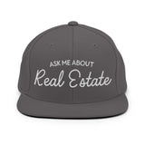 Ask Me About Real Estate Embroidered Snapback Hat | White Thread