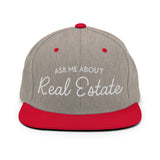 Ask Me About Real Estate Embroidered Snapback Hat | White Thread