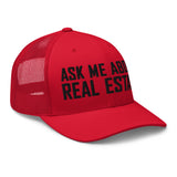 Ask Me About Real Estate Embroidered Trucker Hat | Black Thread